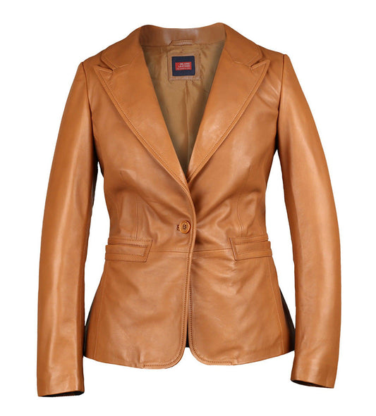 Sylvia Womens Lambskin Tan Leather Blazer