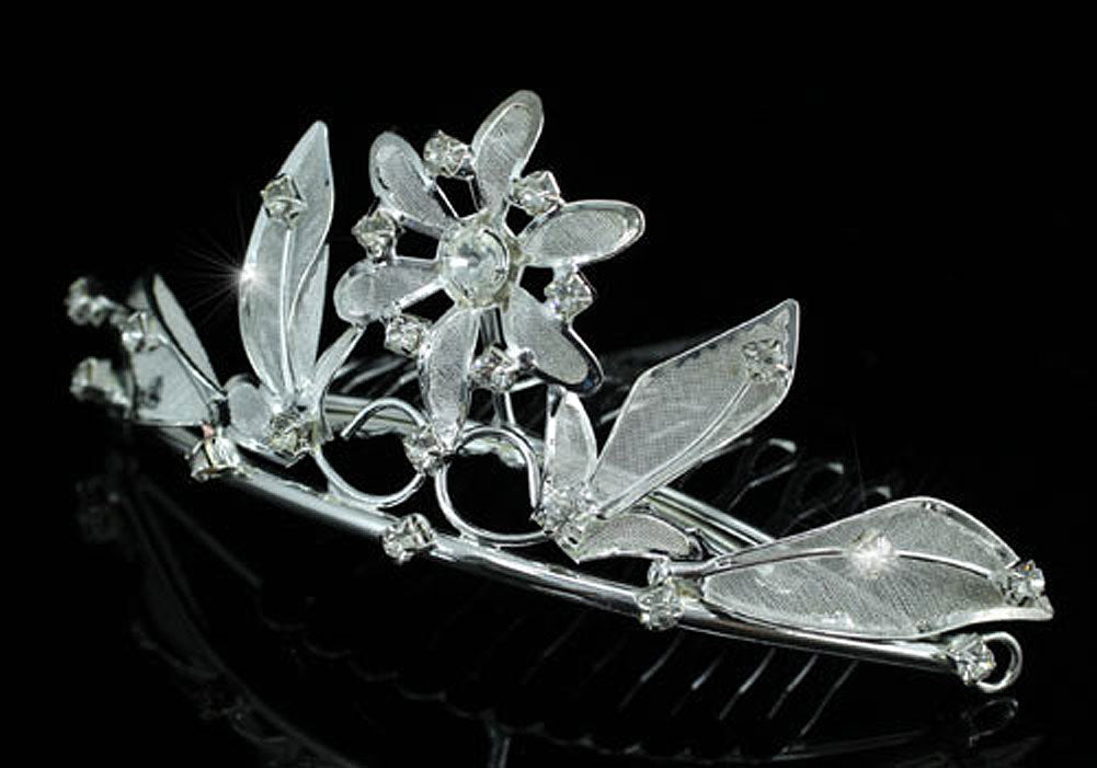 Bridal Flower Girl Crystal Silver Tiara Comb XT1074-1