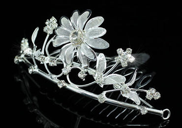 Bridal Flower Girl Crystal Silver Tiara Comb XT1075