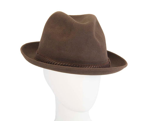 Brown unisex rabbit fur fedora hat T111