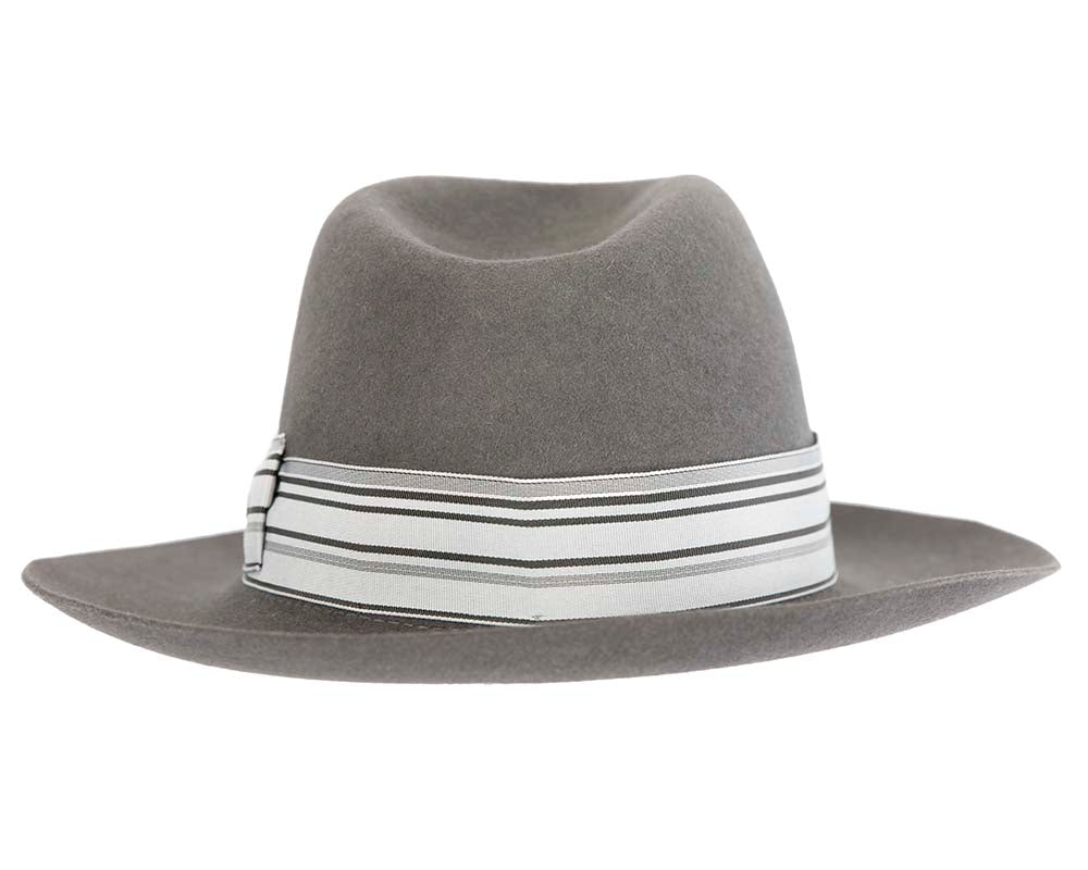 Grey rabbit fur wide brim fedora hat