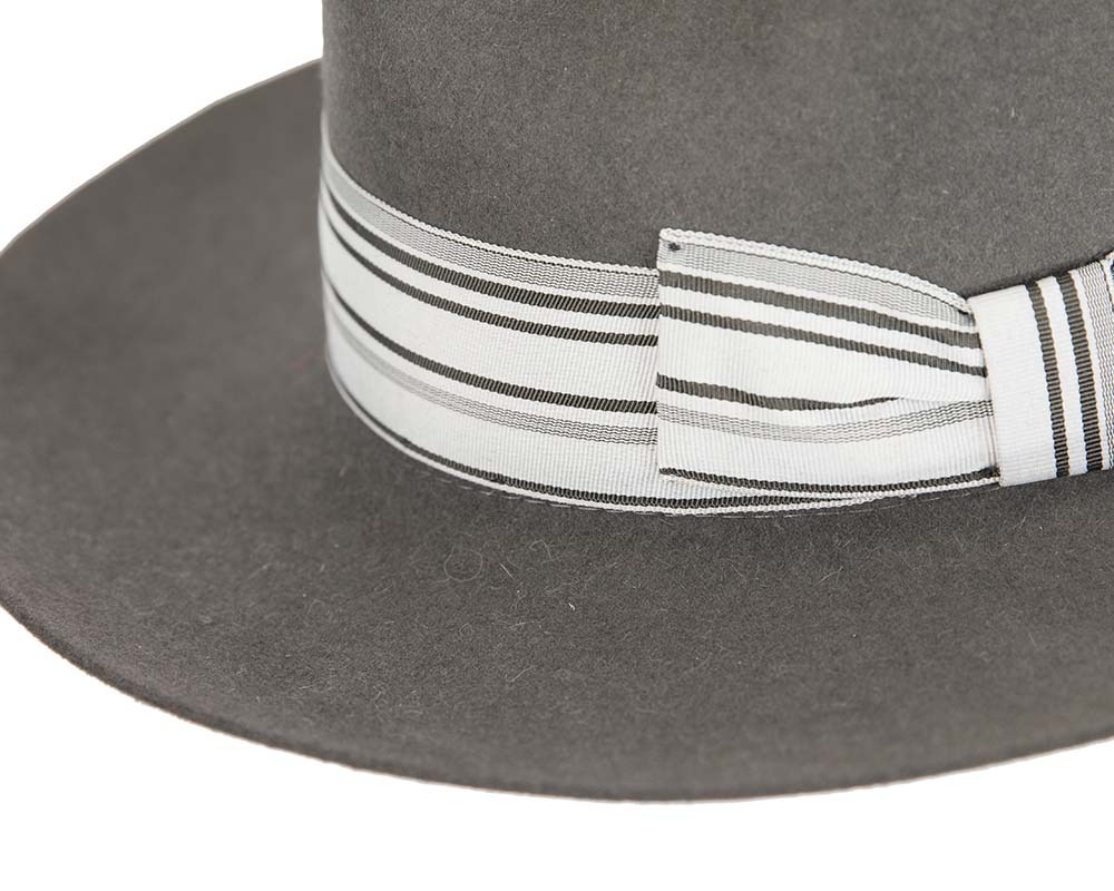 Grey rabbit fur wide brim fedora hat