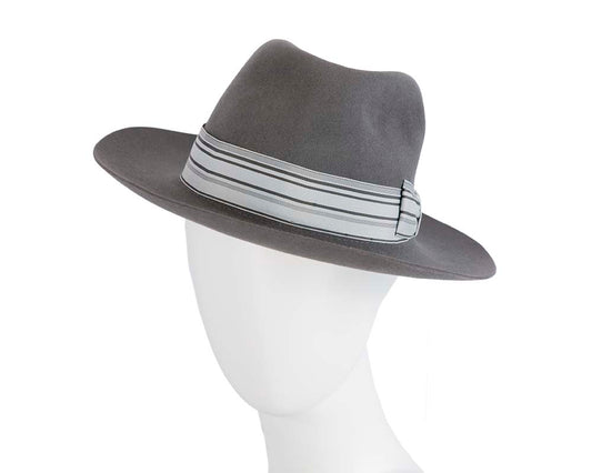 Grey rabbit fur wide brim fedora hat