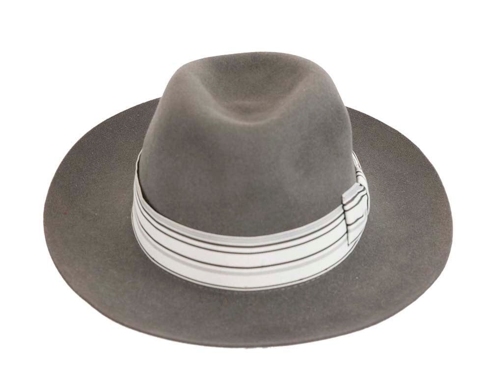 Grey rabbit fur wide brim fedora hat