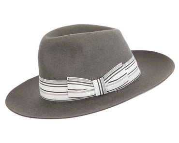 Grey rabbit fur wide brim fedora hat