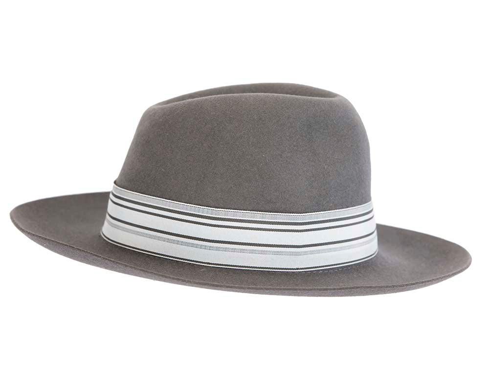 Grey rabbit fur wide brim fedora hat