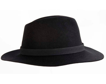 Black rabbit fur wide brim fedora hat with leather band