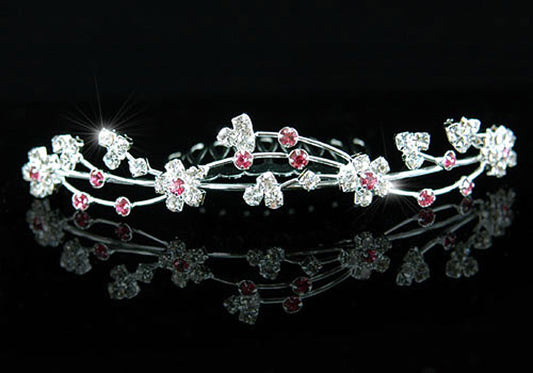 Bridal Bride / Flower Girl Pink Crystal Tiara Comb XT1279-0