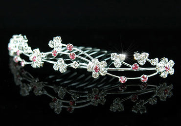 Bridal Bride / Flower Girl Pink Crystal Tiara Comb XT1279-1