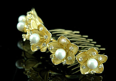 Bride / Flower Girl Crystal Pearl Gold Plated Tiara Comb XT1316