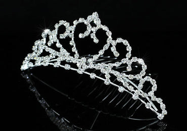 Bridal Wedding Heart Sparkling Crystal Flower Girl Mini Tiara Comb XT1481-1