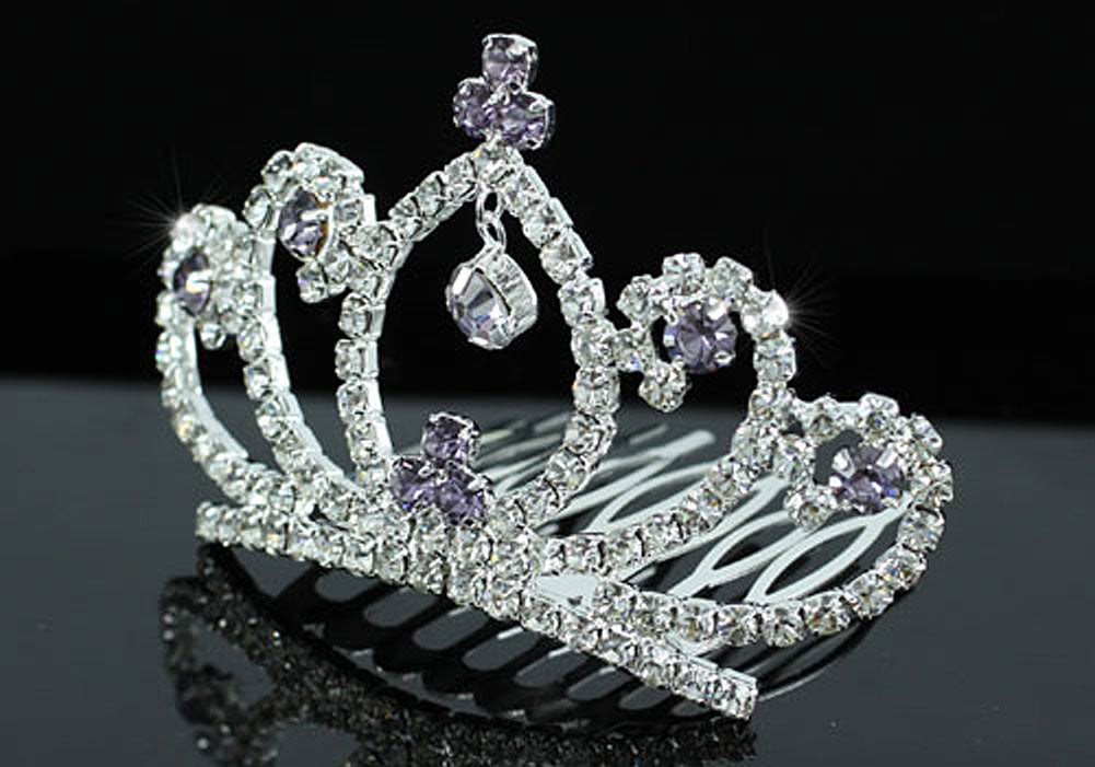 Bridal Wedding Flower Girl Purple Mini Tiara Comb XT1482-1