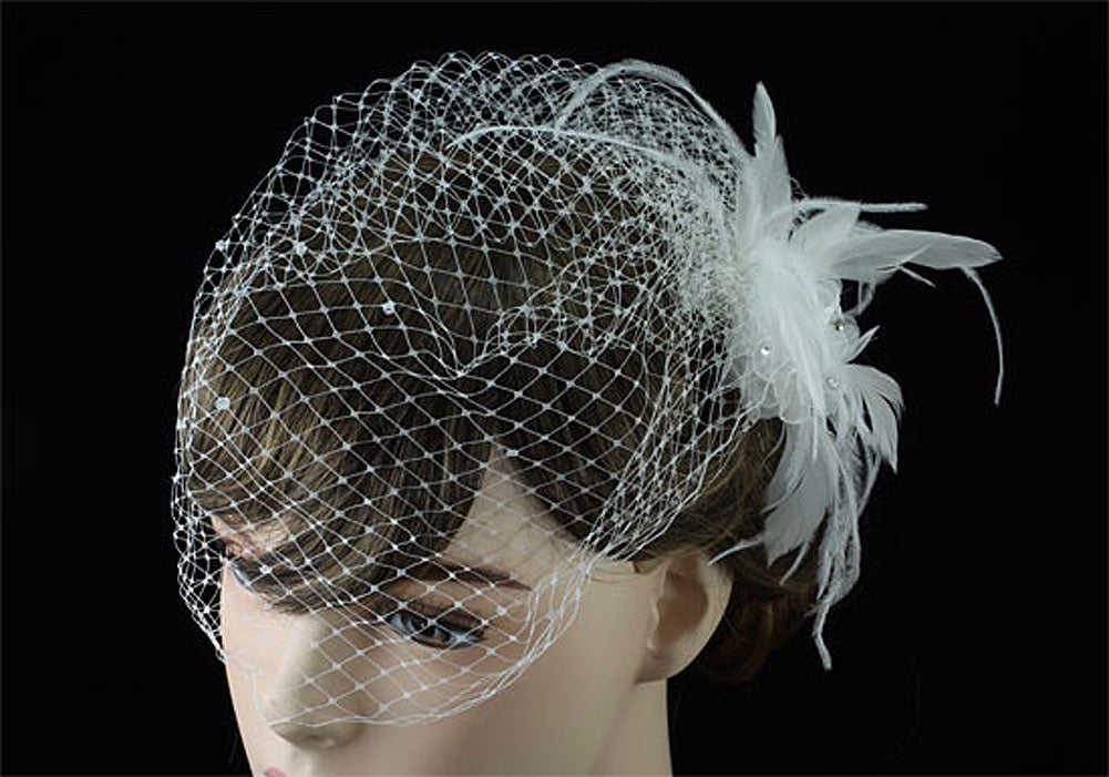 Bridal Wedding Birdcage Netting Veil with Feathers Fascinator Flower XT1574-2