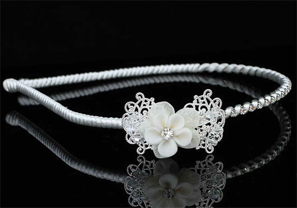 Bridal Flower Girl Ivory Fabric Ceramic Headband Tiara XT1597-0