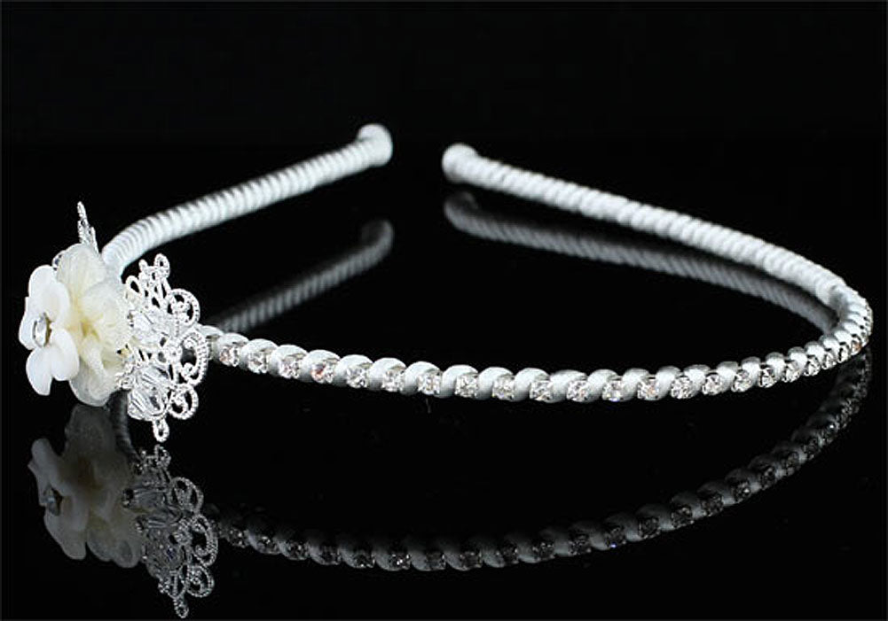 Bridal Flower Girl Ivory Fabric Ceramic Headband Tiara XT1597-2