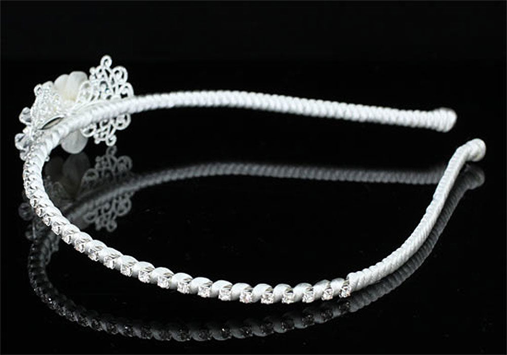 Bridal Flower Girl Ivory Fabric Ceramic Headband Tiara XT1597-3