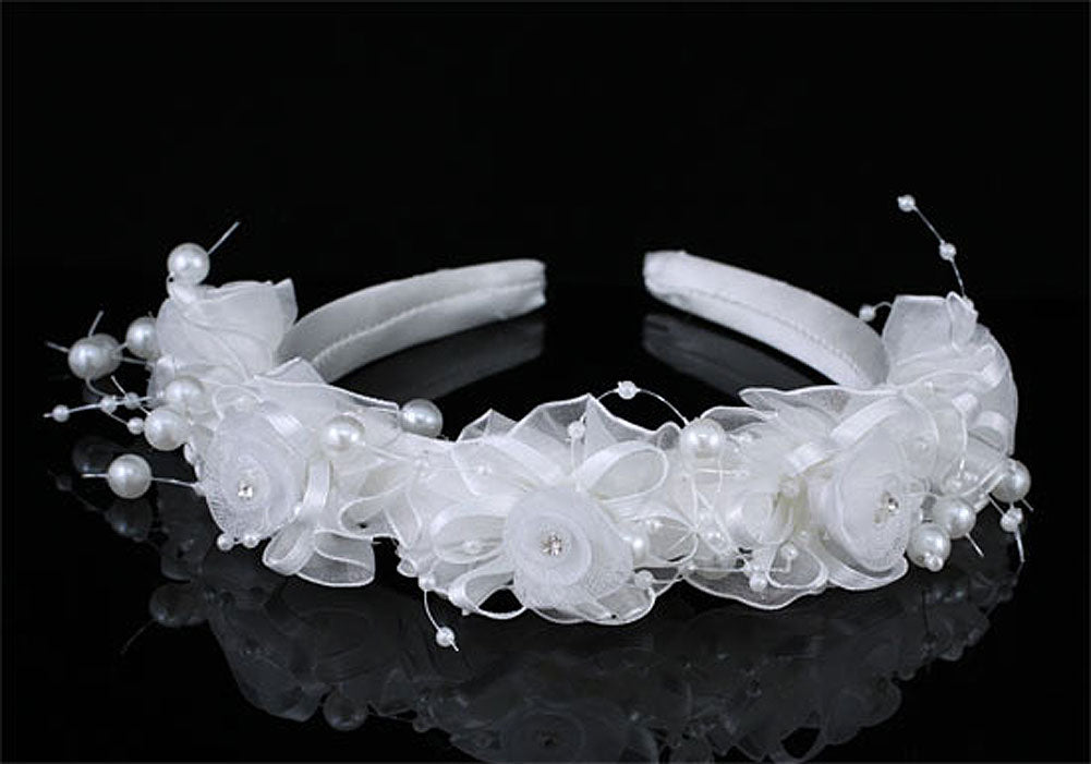 Bridal Flower Girl White Fabric Headband Tiara XT1643-0