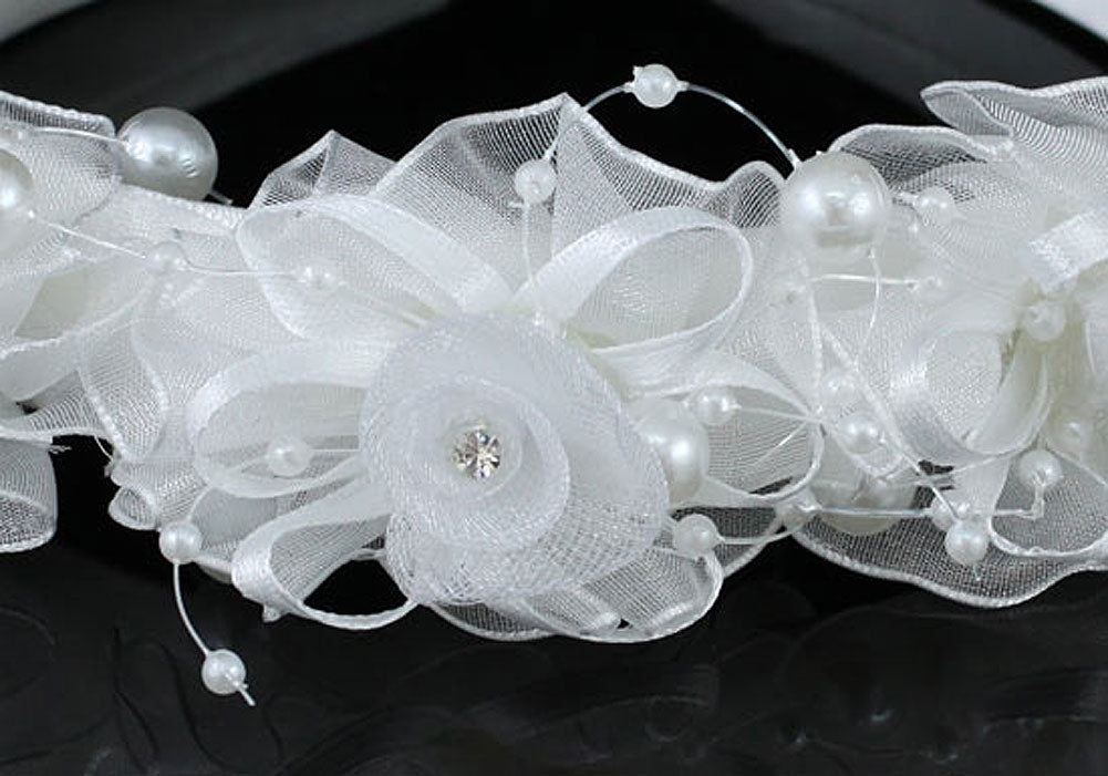 Bridal Flower Girl White Fabric Headband Tiara XT1643-1