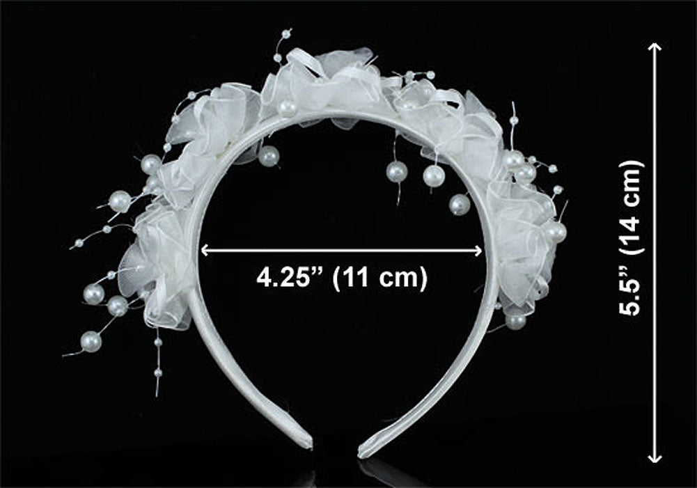 Bridal Flower Girl White Fabric Headband Tiara XT1643-2