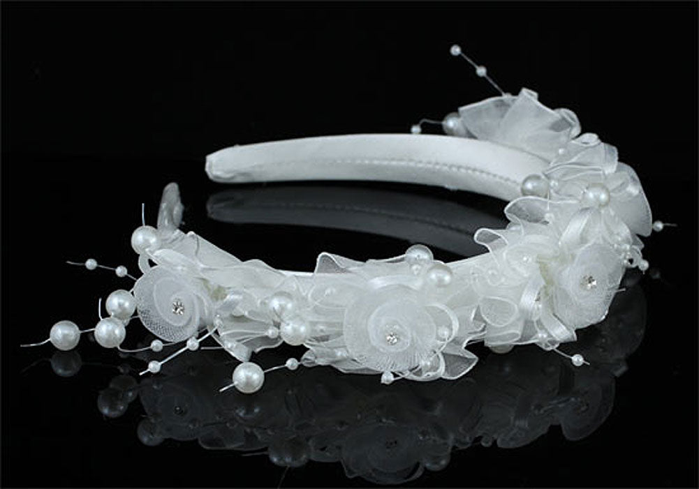 Bridal Flower Girl White Fabric Headband Tiara XT1643-3