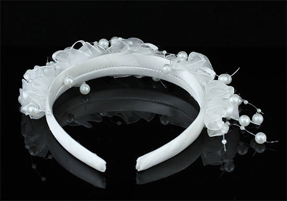 Bridal Flower Girl White Fabric Headband Tiara XT1643-4