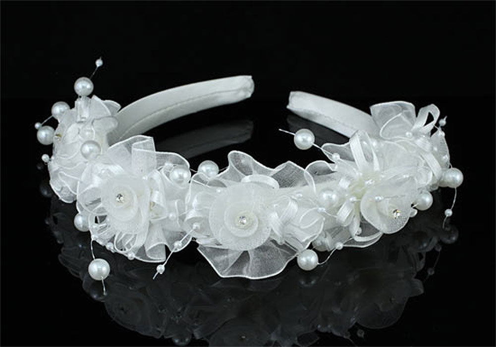 Bridal Flower Girl Light Ivory Fabric Headband Tiara XT1644-0