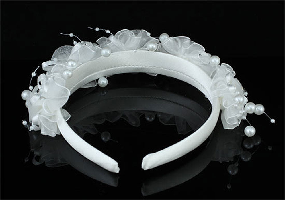 Bridal Flower Girl Light Ivory Fabric Headband Tiara XT1644-2
