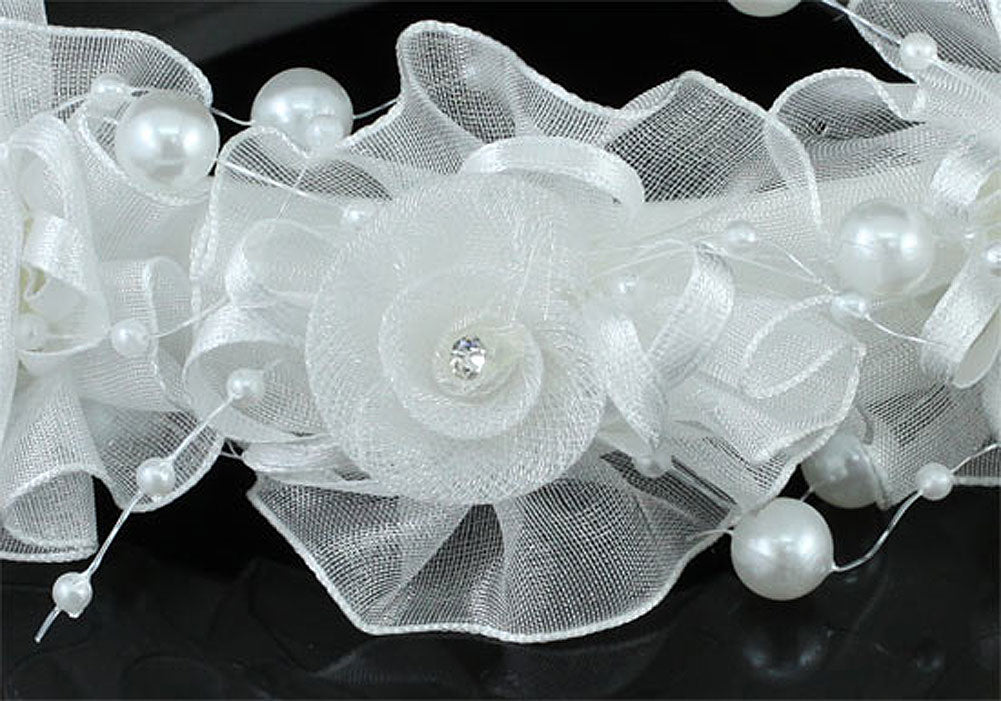 Bridal Flower Girl Light Ivory Fabric Headband Tiara XT1644-3
