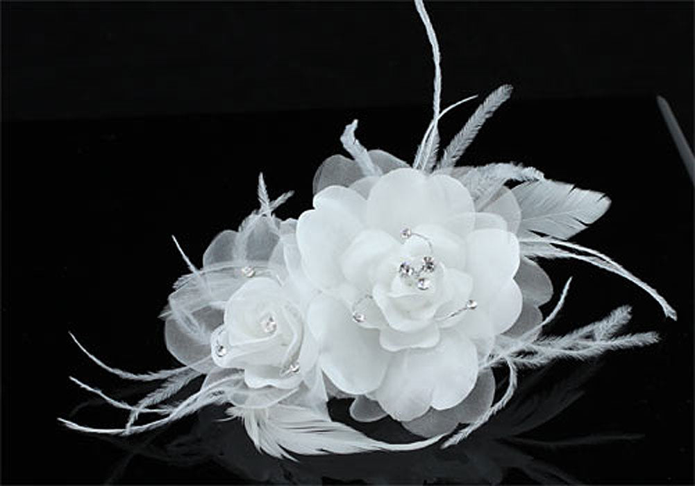 Bridal Birdcage Netting Veil Feathers Fascinator White Hair Flower XT1659-4