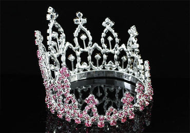 Bridal Pink Flower Girl / Baby Round Full Circle Rhinestone Mini Tiara Crown XT1741-1