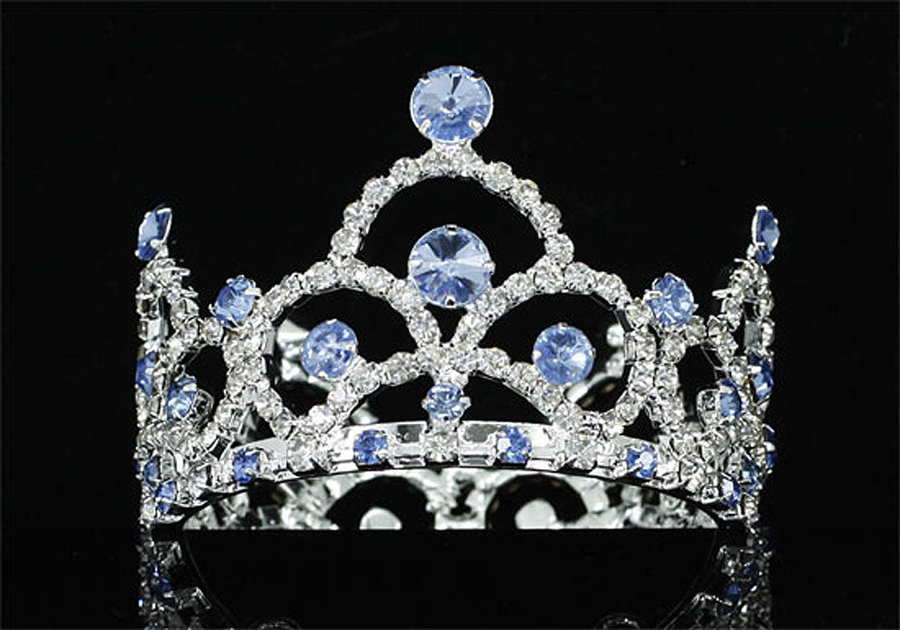 Flower Girl / Baby Crystal Full Circle Round Blue Mini Crown Tiara XT1764-4