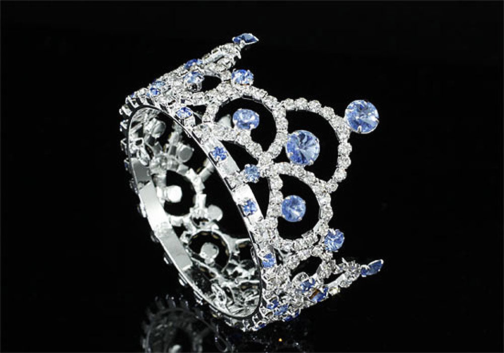 Flower Girl / Baby Crystal Full Circle Round Blue Mini Crown Tiara XT1764-1