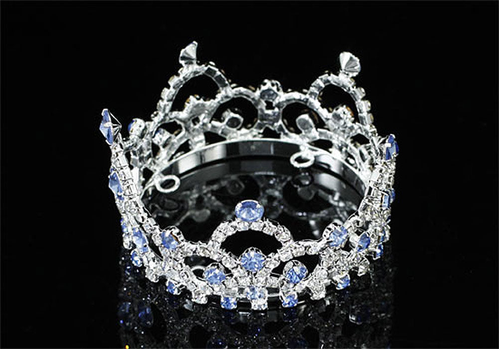 Flower Girl / Baby Crystal Full Circle Round Blue Mini Crown Tiara XT1764-2