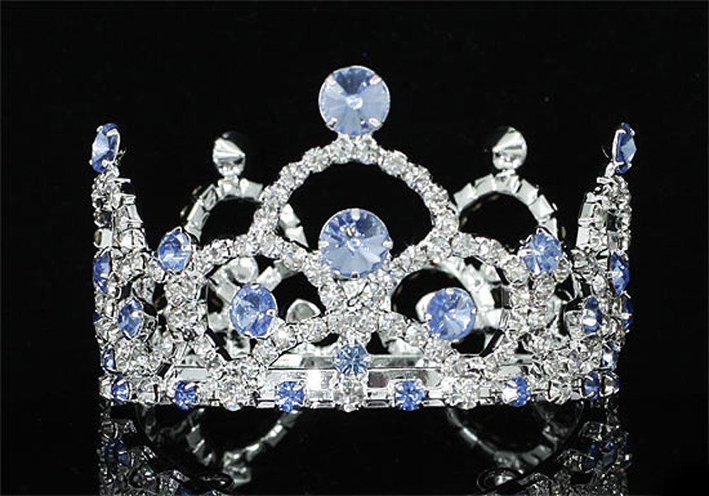 Flower Girl / Baby Crystal Full Circle Round Blue Mini Crown Tiara XT1764-0
