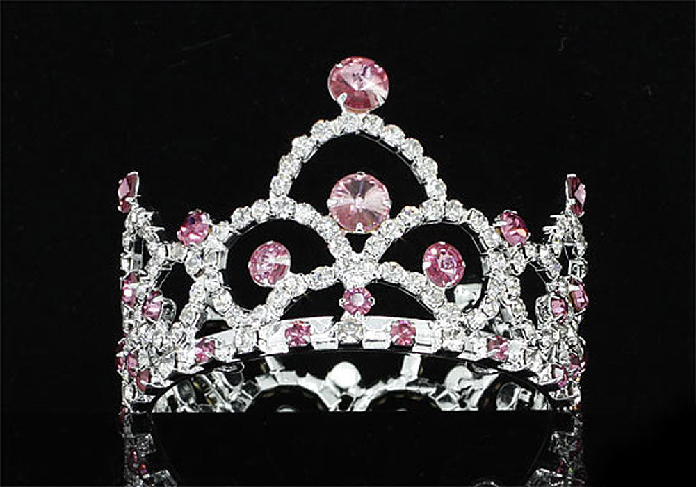 Flower Girl / Baby Crystal Full Circle Round Pink Mini Crown Tiara XT1765