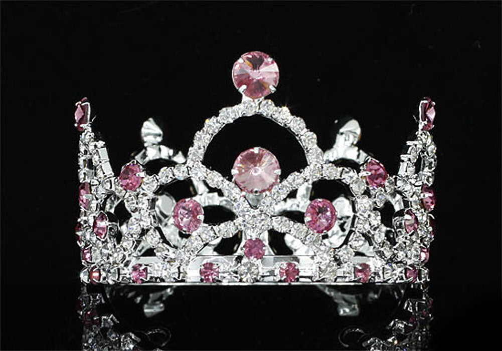 Flower Girl / Baby Crystal Full Circle Round Pink Mini Crown Tiara XT1765