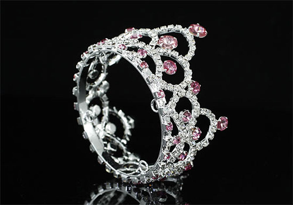 Flower Girl / Baby Crystal Full Circle Round Pink Mini Crown Tiara XT1765