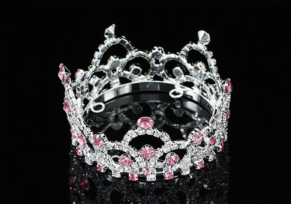 Flower Girl / Baby Crystal Full Circle Round Pink Mini Crown Tiara XT1765