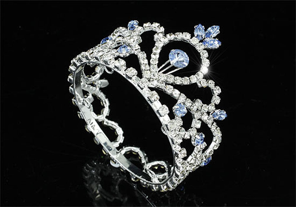 Flower Girl / Baby Crystal Full Circle Round Blue Mini Crown Tiara XT1774-2