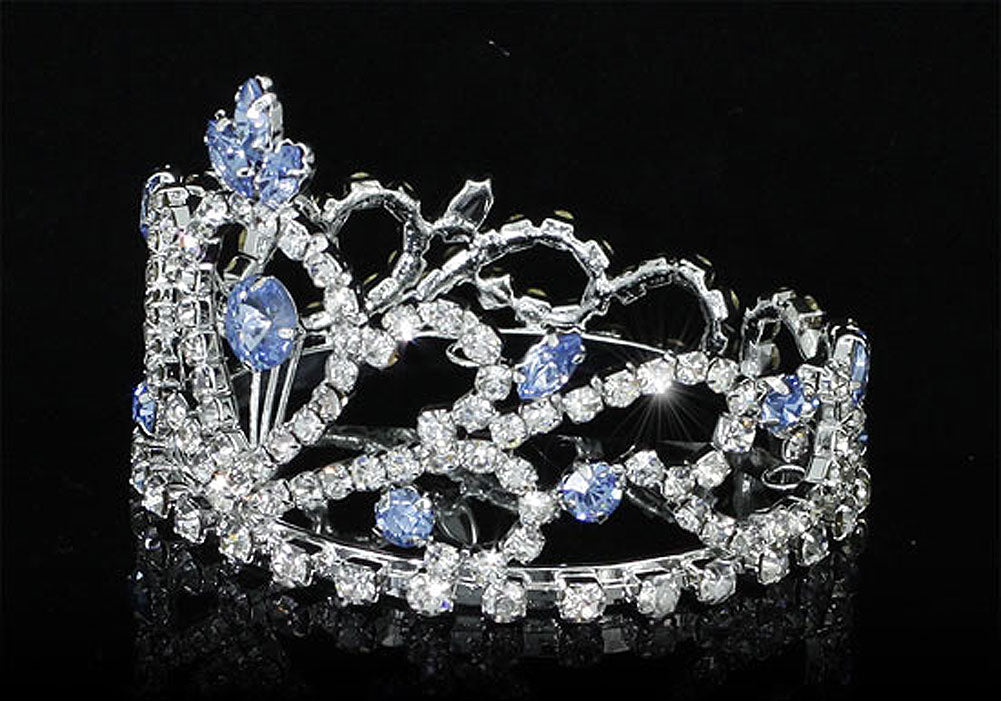 Flower Girl / Baby Crystal Full Circle Round Blue Mini Crown Tiara XT1774-3