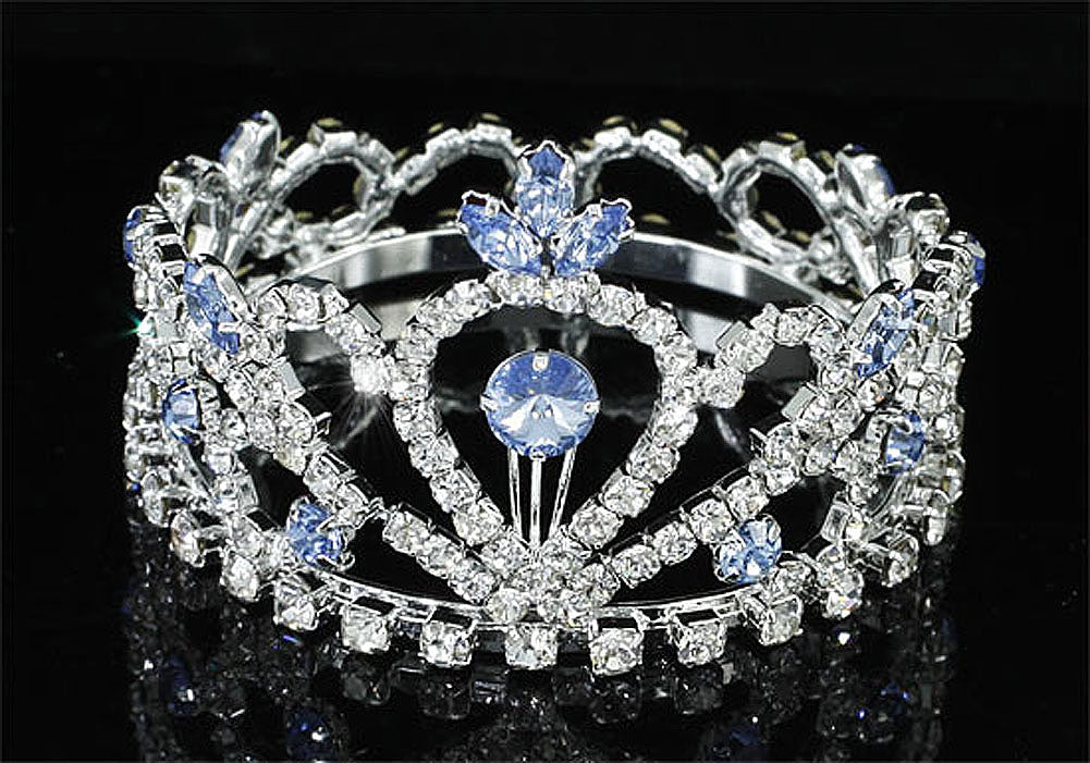 Flower Girl / Baby Crystal Full Circle Round Blue Mini Crown Tiara XT1774-1