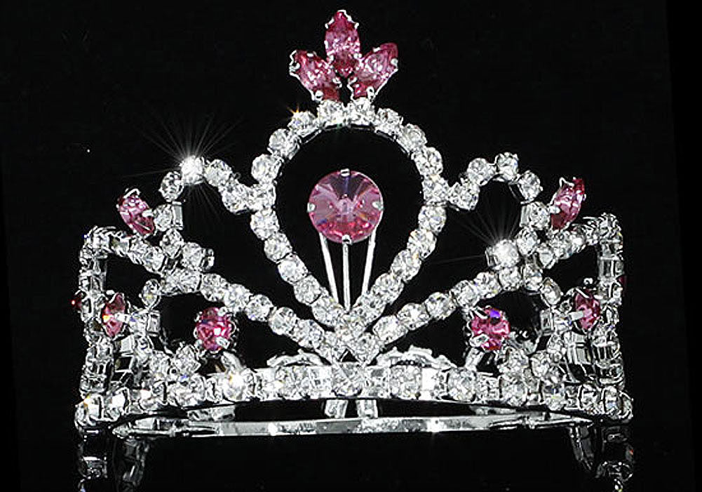Flower Girl / Baby Crystal Full Circle Round Pink Mini Crown Tiara XT1775-0