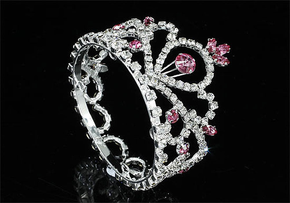 Flower Girl / Baby Crystal Full Circle Round Pink Mini Crown Tiara XT1775-1