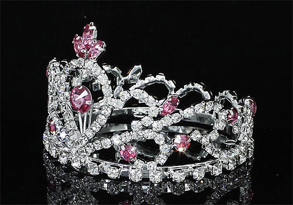 Flower Girl / Baby Crystal Full Circle Round Pink Mini Crown Tiara XT1775-2