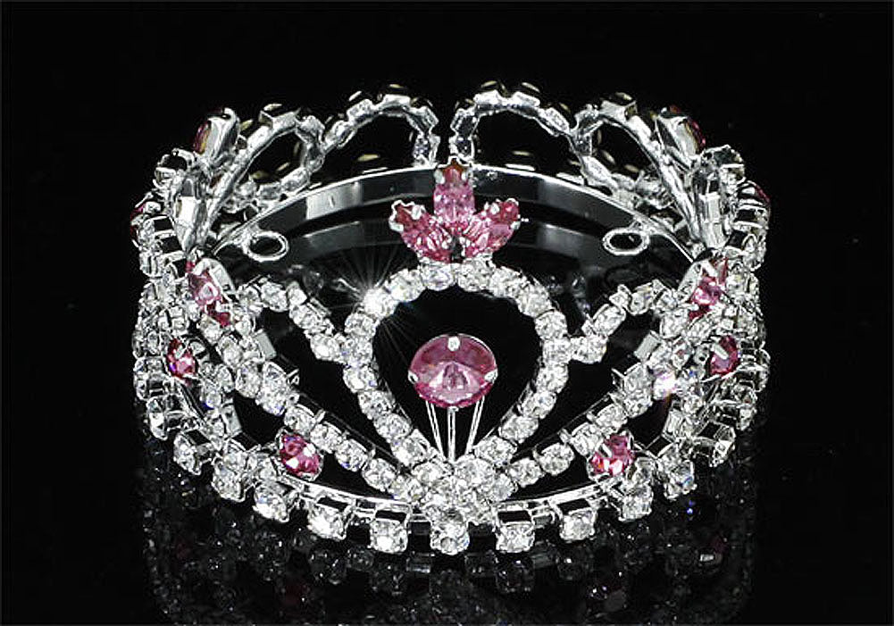 Flower Girl / Baby Crystal Full Circle Round Pink Mini Crown Tiara XT1775-3