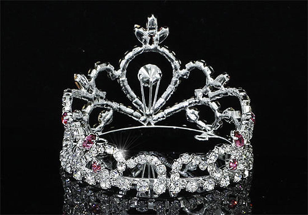 Flower Girl / Baby Crystal Full Circle Round Pink Mini Crown Tiara XT1775-4