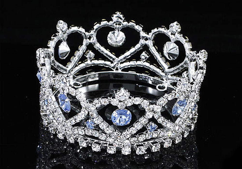 Flower Girl / Baby Crystal Full Circle Round Heart Blue Mini Crown Tiara XT1776