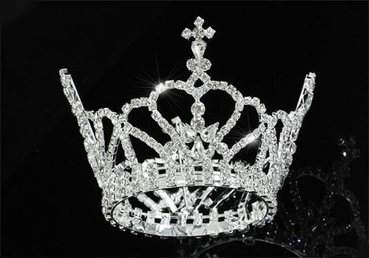 Baby / Flower Girl / Boy Full Circle Round Heart Cross Silver Mini Royal Crown XT1792-0