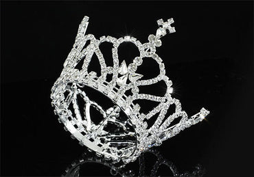 Baby / Flower Girl / Boy Full Circle Round Heart Cross Silver Mini Royal Crown XT1792-1