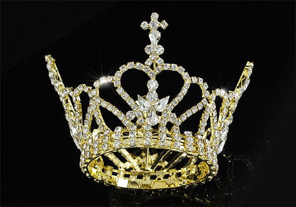 Baby / Flower Girl / Boy Full Circle Round Heart Cross Gold Mini Royal Crown XT1793-0